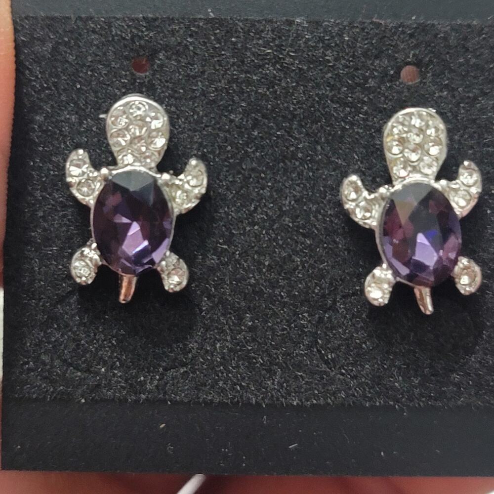Womens Turtle Stud Purple Crystal Earrings for Women